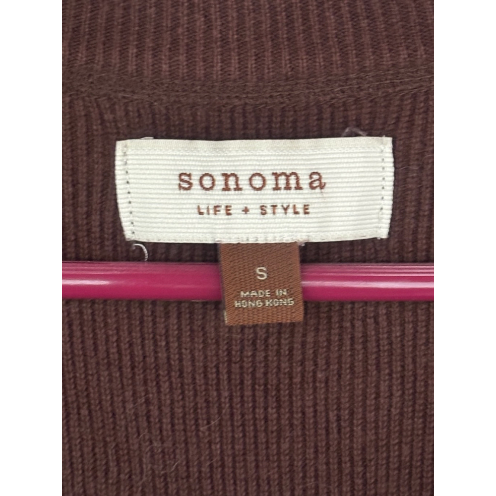 Sonoma Women's Small Brown Tight Knit Short Sleeved Half Button Y2K Cardigan - Picture 7 of 10